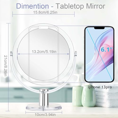 CLSEVXY Double-Sided Makeup Mirror - 1X/15X Magnification, 360° Swivel, 6.25 Inch Portable Tabletop Mirror