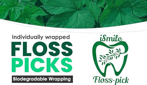 iSmile Dental Floss Picks - Biodegradable, Mint Flavor, Shred-Resistant