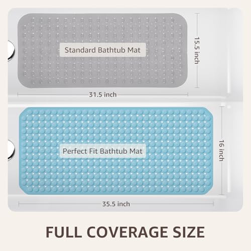 Non-Slip Bath Tub Shower Mat with Suction Cups - 35x16 Inch, Blue
