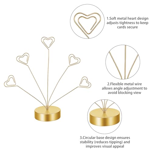 Heart-Shaped Photo Holder Tree Stand with 5 Clips - Gold