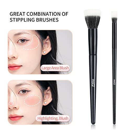 MSQ 2PCS Stipple Blush Brushes Set - Flat Top Duo Fiber Makeup Brushes