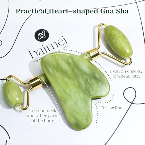 BAIMEI IcyMe Gua Sha & Jade Roller Set, Cooling Face Roller & Guasha Tool for Face Depuffing, Facial Sculpting & Jawline Definition, Smooth Rolling Skincare Tools for Women & Men ? Green