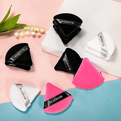 12 Velour Cotton Triangle Makeup Puffs for Loose Powder - Black & Rose Red