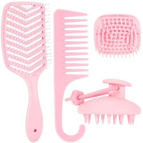 STYLEMATE 4PC Hair Care Set - Detangling Comb & Scalp Massager