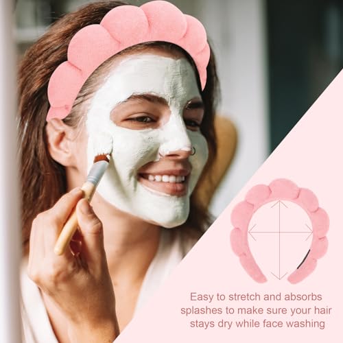 3 Pack Spa Headbands - Terry Cloth Makeup & Facial Cleansing Bands (White, Pink, Hot Pink)