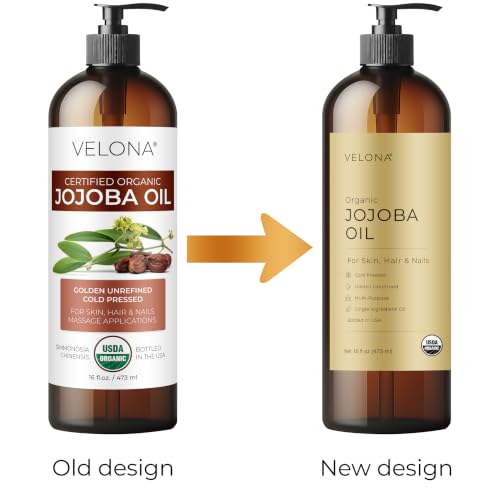 Velona USDA Organic Jojoba Oil - 16 fl oz Cold Pressed Organic Jojoba Oil with Pump