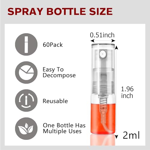 2ml Refillable Glass Spray Bottles - 60 Pack Perfume Atomizers