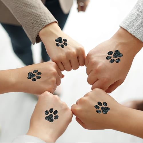240 Pcs Dog Paw Glitter Temporary Tattoos - 30 Sheets Body Stickers