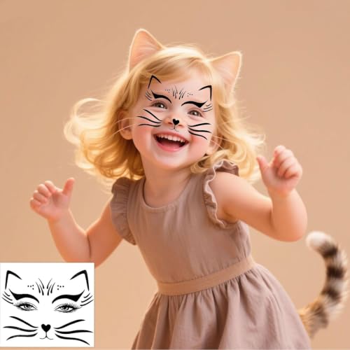 Halloween Cat Face Sticker Set with Glitter Black Cat Whiskers & Features