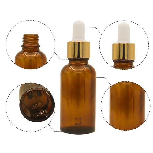 Set of 12 Amber Dropper Bottles 1 oz with Funnels & Labels