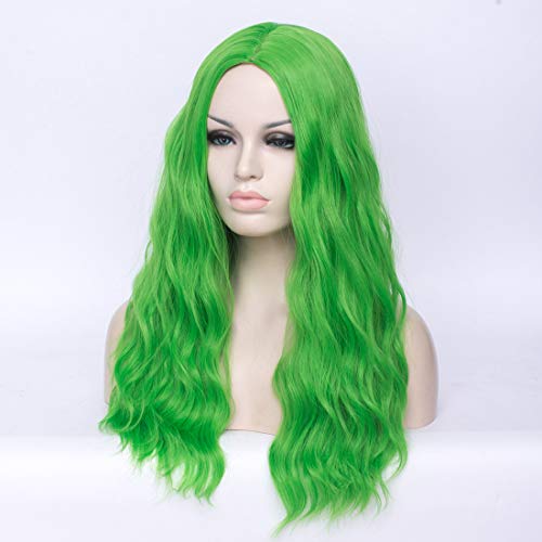 Green 24-Inch Long Curly Wavy Wig for Women Heat-Resistant Synthetic Cosplay & Party