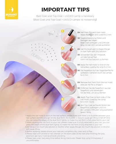 BURANO Glitter Poly Extension Gel Nail Kit with 6 Colors for DIY Nails