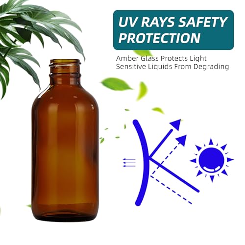 Dark Amber Glass Spray Bottles 4 oz, Small Glass Spray Bottles for Essential Oils, Fine Mist for Face, Hair, Plants, Travel, Perfumes, Cleaning Solutions - 4 Pack