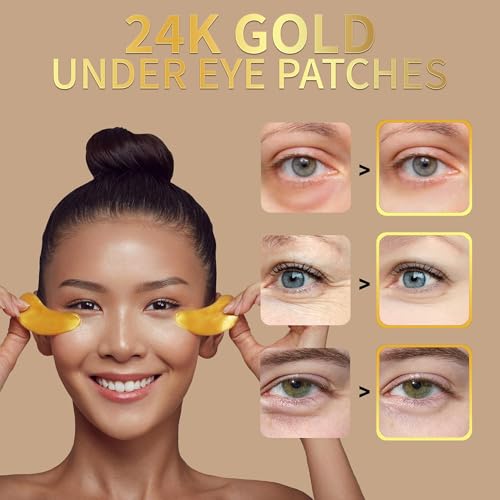 24K Gold Under Eye Patches (20 Pairs) - Hydrating Collagen Eye Mask