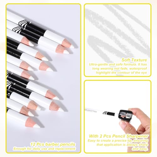 12Pcs Barber Pencils Set with 2 Sharpener for Hairline, Beard & Eyebrow Styling