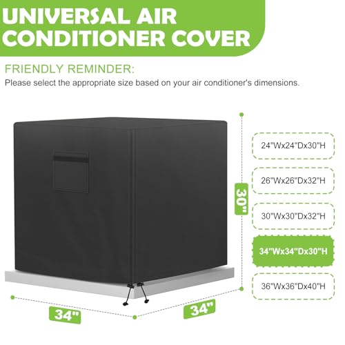 Waterproof Central Air Conditioner Cover - 34"x34"x30" - Windproof Outdoor Protection