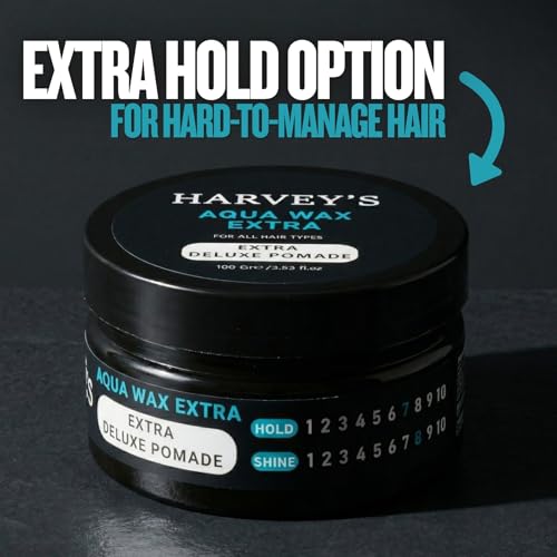 Harvey's Aqua Wax Deluxe Pomade 100g – Strong Hold, High Shine, Water-Based