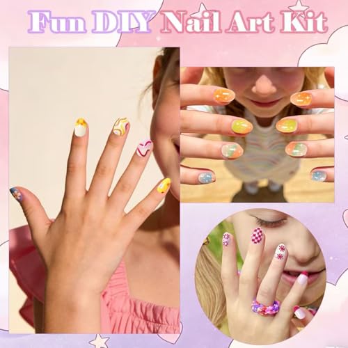 Multicolor 144-Piece Kids Press-On Nail Kit with Glue & Tools - Safe & Reusable
