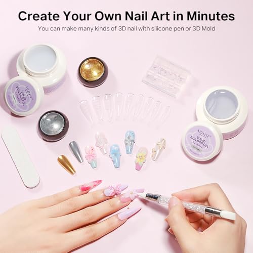 MIZHSE 3D Nail Art Gel Kit with Silicone Molds & Nail Forms