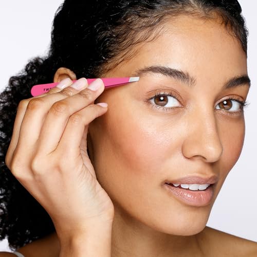 Tweezerman Stainless Steel Slant Tweezer - Eyebrow Tweezers for Women and Men (Neon Pink)