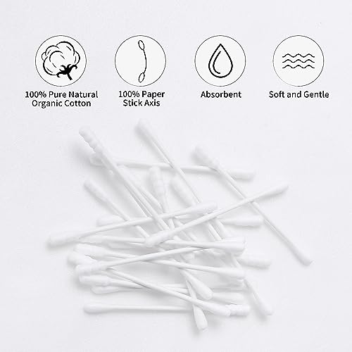 HOMEFOX Organic Cotton Swabs - 400 Count Spiral & Round Tips