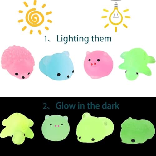 Glow in the Dark Mochi Squishy Toys - 28 Pack Animal Stress Relief Set