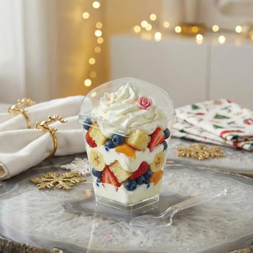 5 oz Mini Dessert Cups with Lids & Spoons - 30 Pack Clear Parfait Cups