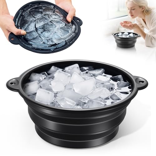 Black Silicone Face Ice Bath Bowl with Built-in Ice Tray – Portable Cold Plunge for Skin Tightening & Puffiness Relief