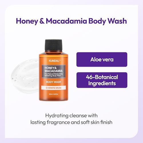KUNDAL Honey & Macadamia Travel Set - 5-Piece Hair & Body Care Kit with Fragrant Lotion