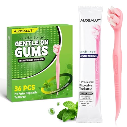 36 Pack Mint Flavor Pink Disposable Toothbrushes – 3-in-1 Travel Set with Floss Pick & Tongue Cleaner