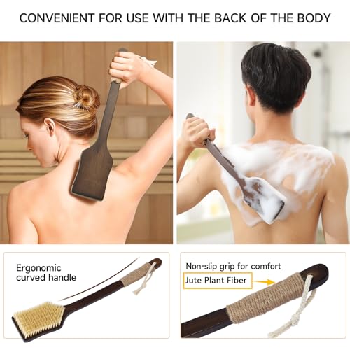 EnamelEVO Curved Long Handle Back Scrubber with Natural Stiff Bristles