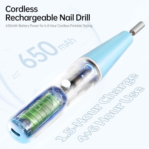 Ccigedy Cordless Electric Nail Drill File - Blue, 20,000 RPM