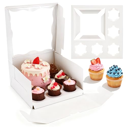 4 Pack Clear Window Bento Cake & Cupcake Boxes - Perfect for 5 Cupcakes & Mini Cake