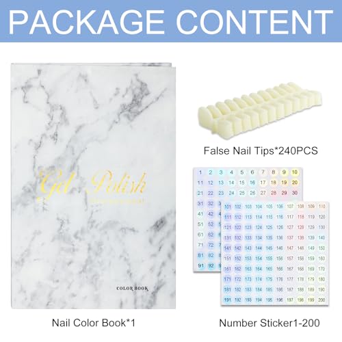 White Nail Color Book with 240 False Tips & Number Stickers - Professional Nail Swatch Organizer