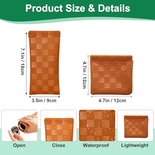 Brown 4Pcs Small Makeup Bag Set; Leather Purse Pouches with Soft Lining
