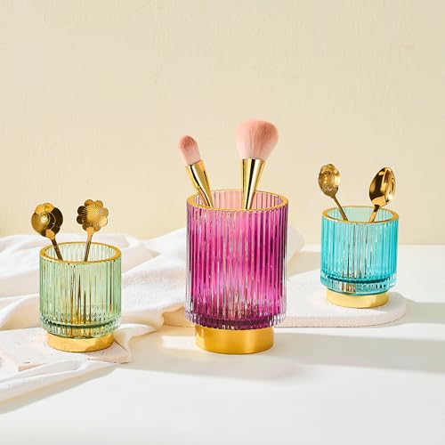 Vintage Glass Makeup Brush Organizer & Toothbrush Holder - Green, Small