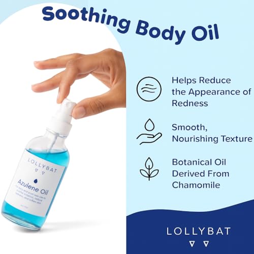 Lollybat Azulene Post-Wax Oil 4oz - Soothing Skin & Redness Relief, Leak-Proof Bottle