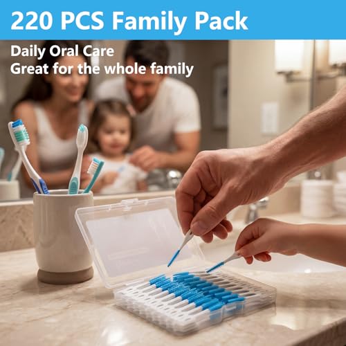 220 Soft Dental Floss Picks with Storage Case - Interdental Brushes
