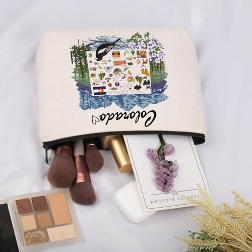 Colorado Map Cosmetic Bag - Durable Canvas Makeup Pouch for Travel