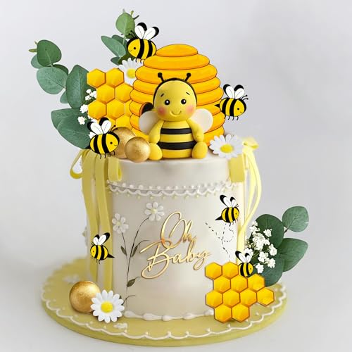 Bee Cake Topper Set - 32 Pcs Honeycomb Birthday Decorations