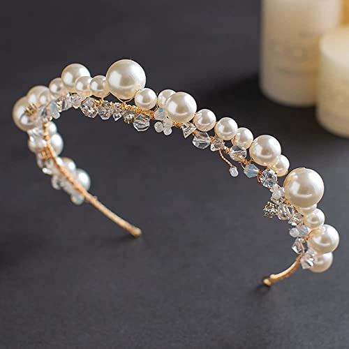 Gold Bridal Headband with Pearls and Rhinestones - Wedding Hair Accessories for Brides and Bridesmaids