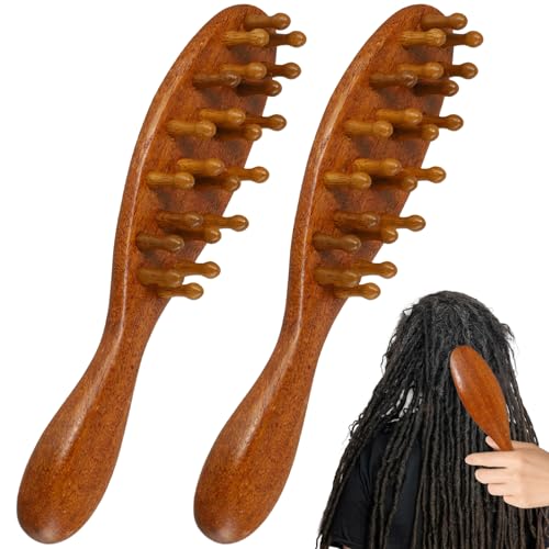Giococo Wooden Loc Brush for Dreads - 2 Pack Scalp Massage Wide Tooth Comb