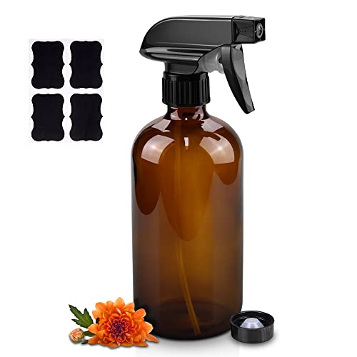 Amber Glass Spray Bottles - 3 Pack 16 oz Refillable with Nozzles
