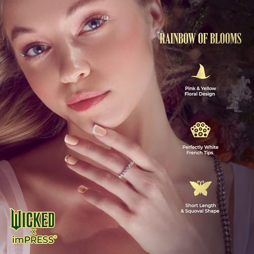 imPRESS Wicked Rainbow of Blooms Short Squoval Press On Nails - Up to 10 Day Hold, Includes 30 Fake Nails & Tools