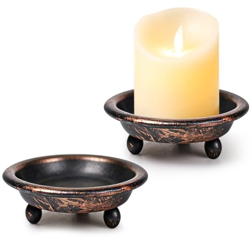 Vintage Metal Pillar Candle Holder Set of 2 with Tray