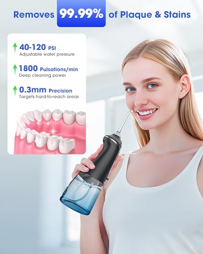 HOHOO Portable Water Flosser with 300ML Tank, 4 Modes, IPX7 Waterproof Rechargeable Oral Irrigator for Deep Cleaning