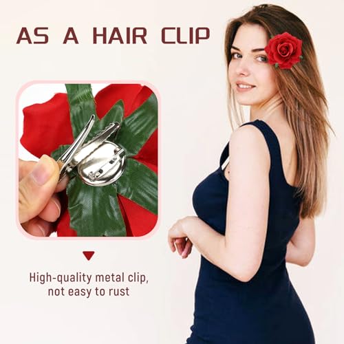 Dizila 12 Pack Red Rose Flower Hair Clips and Brooch Pins for Weddings