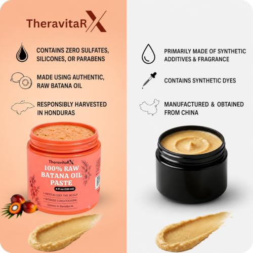 TheravitaRX 100% Pure Batana Oil Paste - Deep Conditioning Hair Mask for Dry Hair, 4 Fl Oz