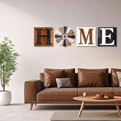 Rustic 3D Wooden Farmhouse Wall Decor with Windmill - 4 Pcs