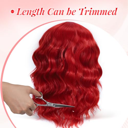 Ucubb Short Bob Wavy Wig with Bangs - Hong Style, Natural Look, 18 Inch, Synthetic Hair, Adjustable Fit for Women
